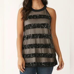 INC‎ International Concepts Sequin Striped Sheer Halter Blouse Nylon Black XS